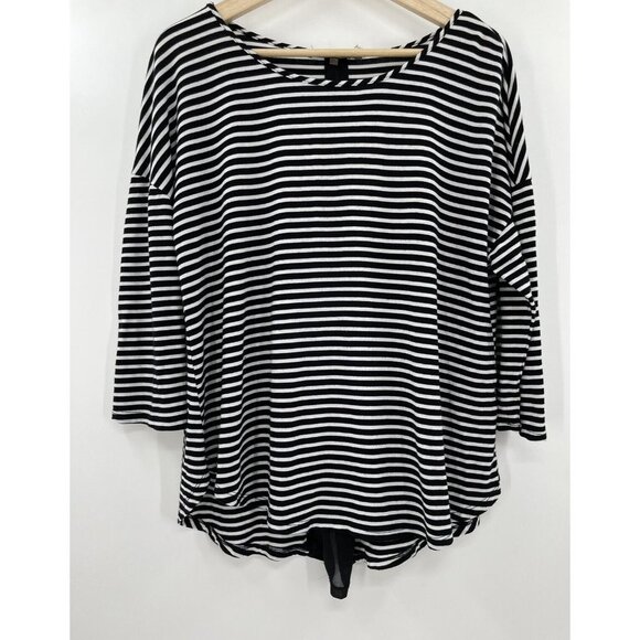 Essentials By Milano Top Women Black White Striped Zipper Size XL‎ - Picture 1 of 10